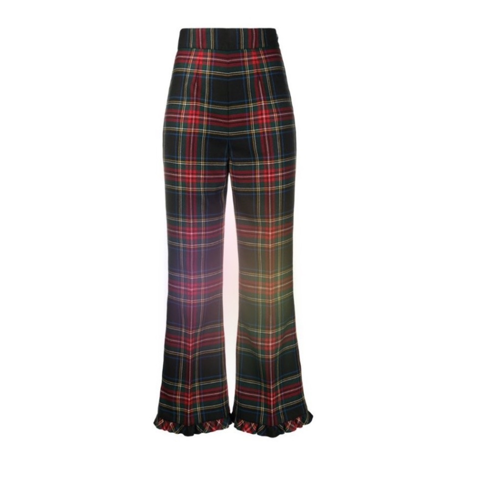 Miu Miu Black Red Plaid Flare Pants
